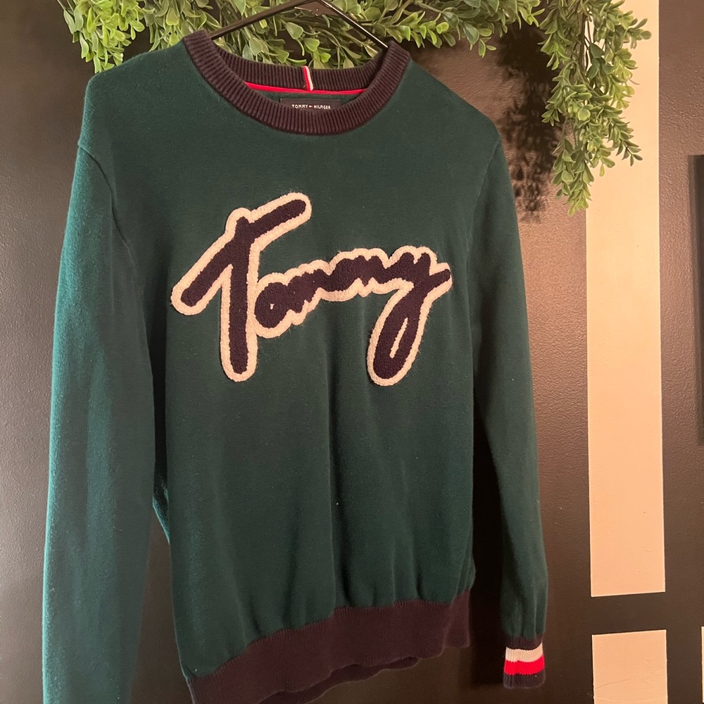 Tommy Hilfiger Green and Red Knit Sweater